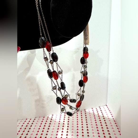 NWT 1928 brand Elegant Multi-Strand Black and Red Beaded Necklace - Picture 3 of 4